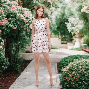 ASOS A-Line Cherry Print Mini Dress Sleeveless Open Back Fit & Flare Lightweight